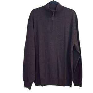 Jos A Bank Gray Quarter Zip Pullover 100% Merino Wool Sweater Men US XL